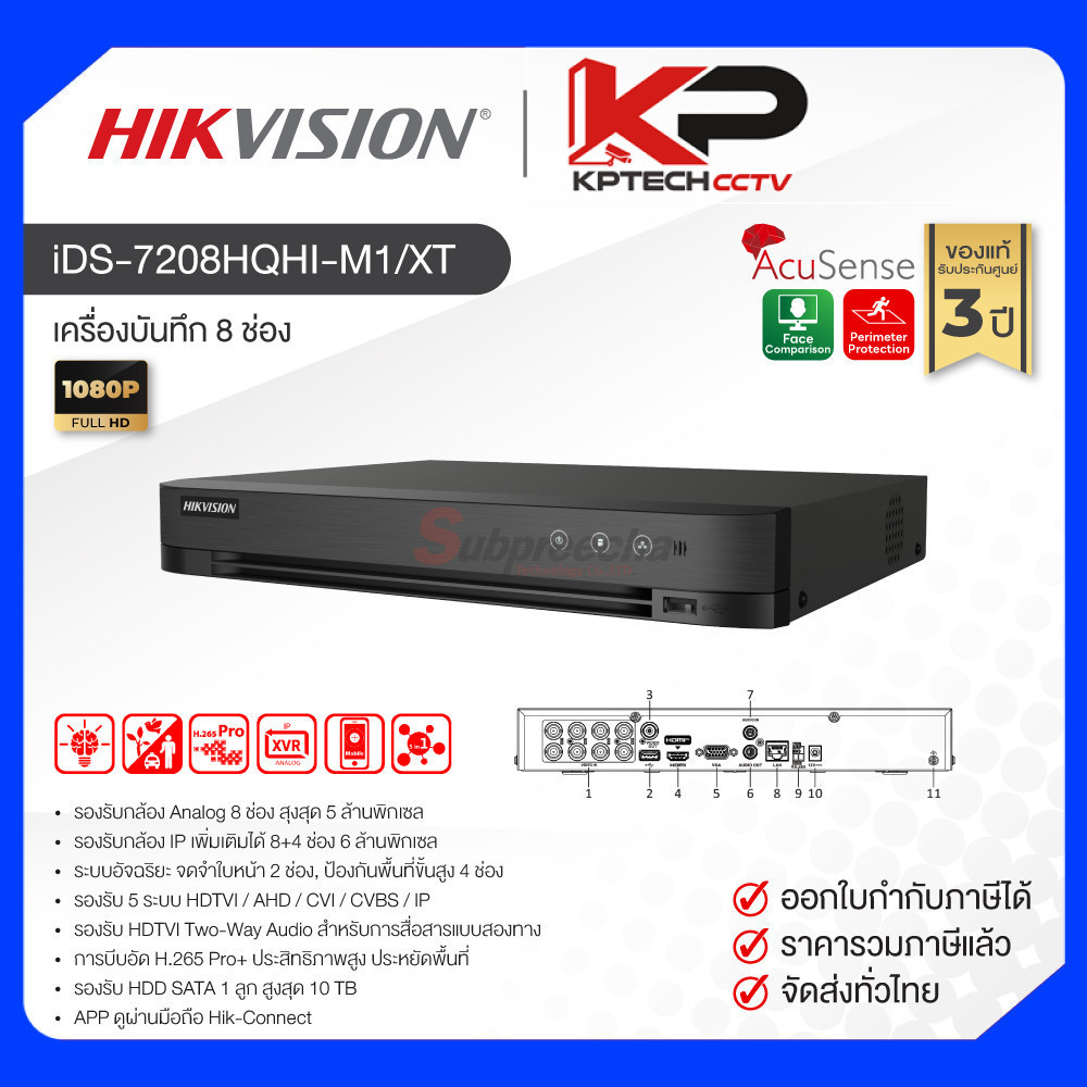 iDS-7208HQHI-M1/XT / Hikvision เครื่องบันทึก DVR 8 ch (1 SATA) AcuSense