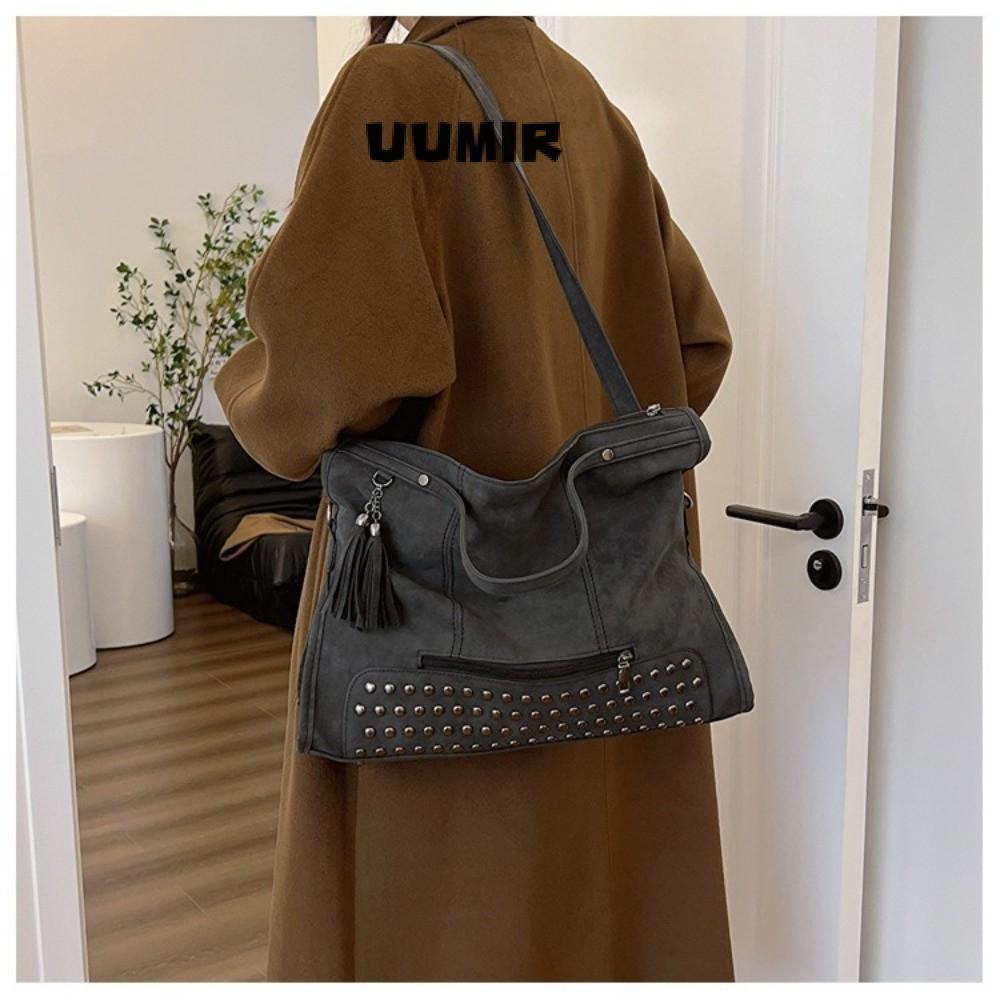 UUMIR Tote Bag, PU Tassel Shoulder Bag, Fashion Rivet Large Capacity Handbag Women