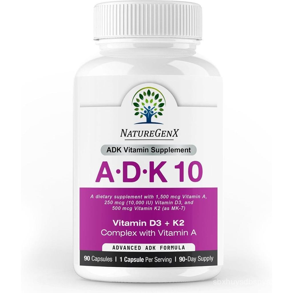 NatureGenX ADK10 – วิตามิน A, D3 250 mcg & K2 MK-7 สําหรับกระดูก, หัวใจ & Immune Health – Non-GMO, ป