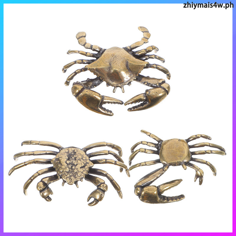 3 ชิ้น Vintage Golden ทองเหลืองปู Figurines ขนาดเล็กเดสก์ท็อปตกแต่งสําหรับ Home Office zhiymais4w