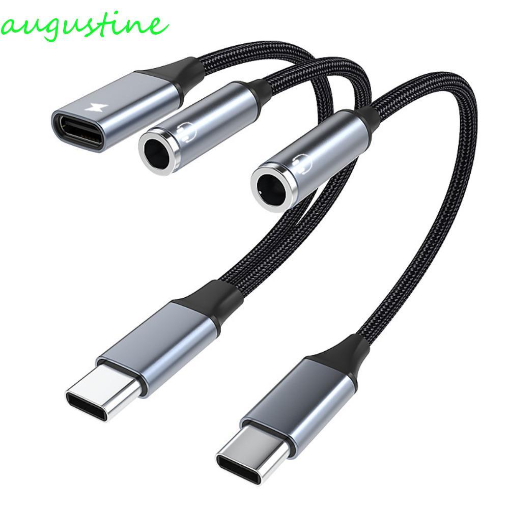 AUGUSTINE สาย Type C ถึง Dual Type C, แจ็ค USB C 3.5 MM 2-in-1 USB C ถึง Aux Audio Cable, ทนทาน Fast