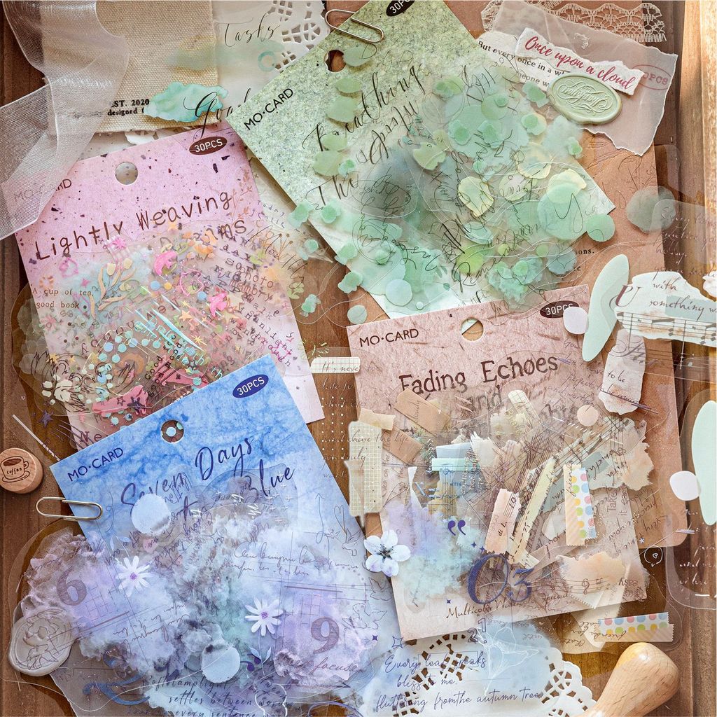 P PET White Ink Sticker Pack หลากสีสีน้ําปูเกลือ Series All-Match วัสดุคู่มือ diy ฐานภาพตัดปะตกแต่ง