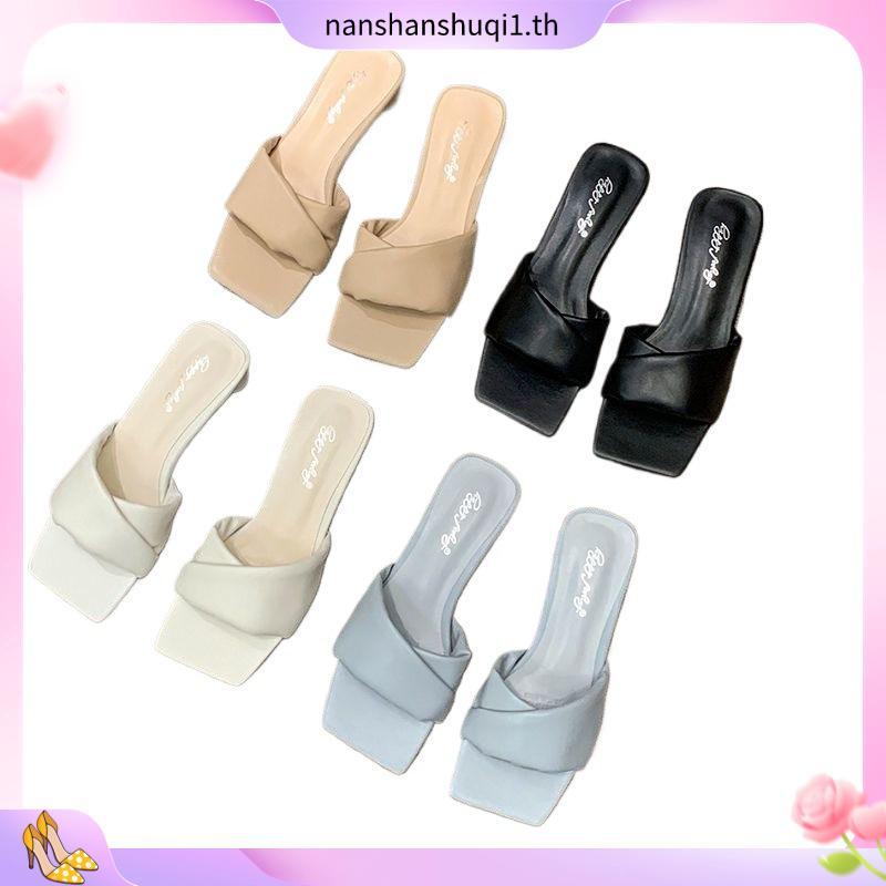 🎟️รุ่น MANGO🎟️ รองเท้าส้นสูง ผู้หญิงแฟชั่น ส้นสูง 3 นิ้ว หนังนุ่มมาก ไม่กัดเท้า ไม่ยุบตัว ดีเทลพับเก