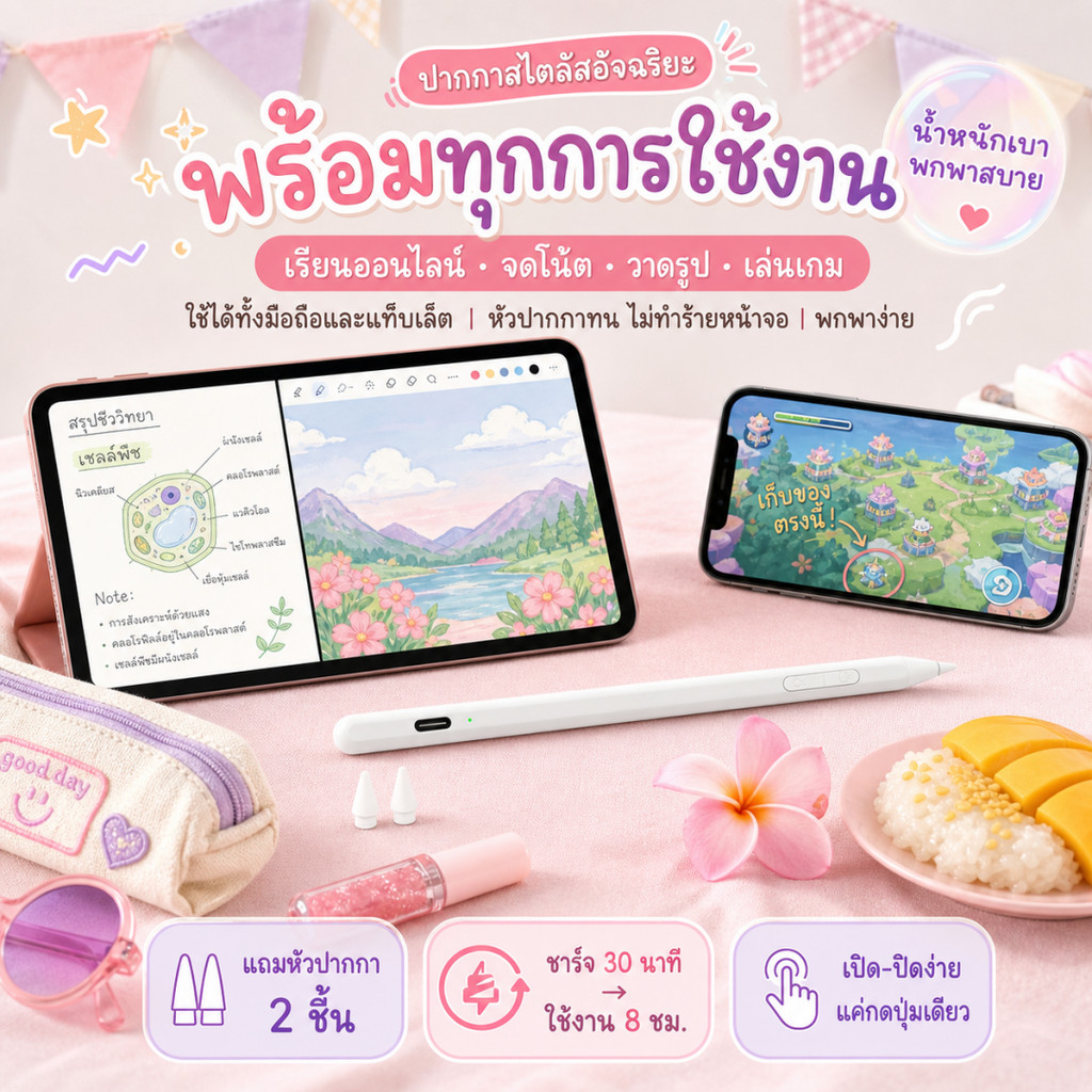 ปากกาสไตลัส สำหรับ เข้ากันได้กับโทรศัพท์มือถือและแท็บเล็ตทุกรุ่น stylus Pen Magnetic Active Stylus Wireless ปากกาสไตลัส