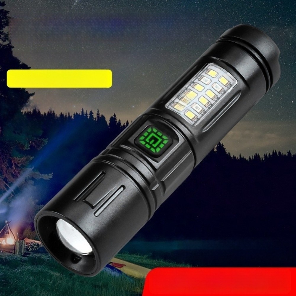 ไฟฉาย LED Zoomable แบบชาร์จไฟได้ผ่านสาย Type C พร้อมไฟด้านข้าง 100M Range