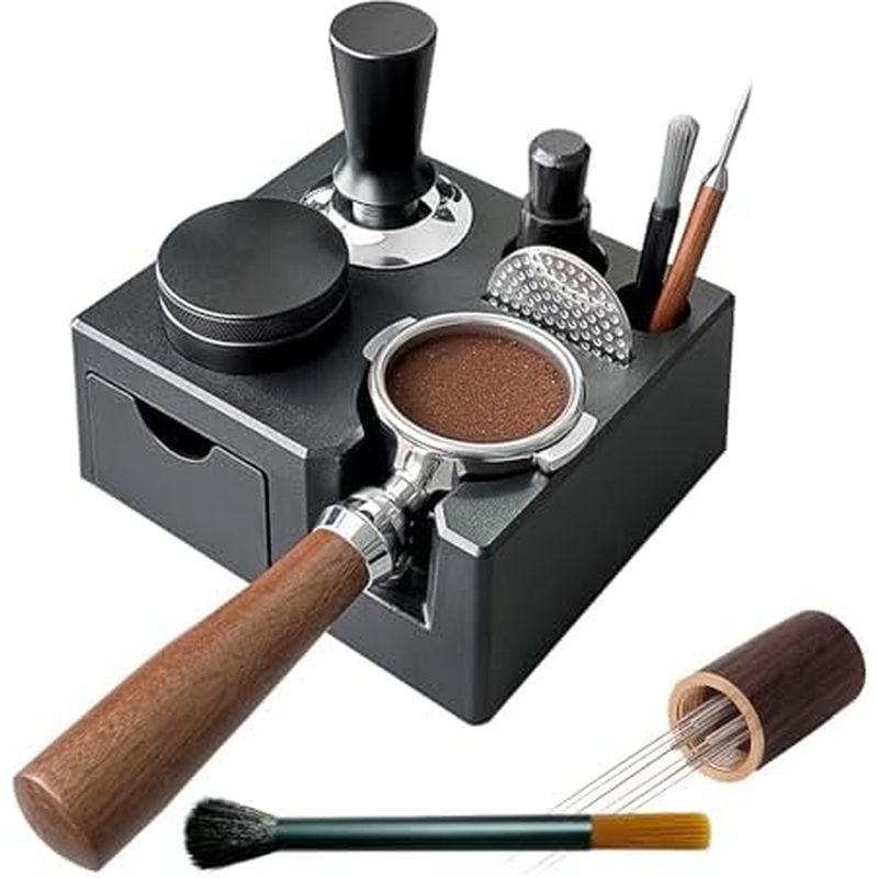 Espresso Tamping Station with Drawer, Coffee Tamper Holder Base for 51/54/58MM Espresso Tamper Porta