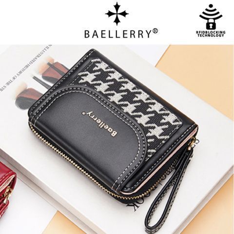 BAELLERRY Womens Black Leather Folding Wallet Simple WA1276B5 Viral Elegant ล่าสุดและJulia