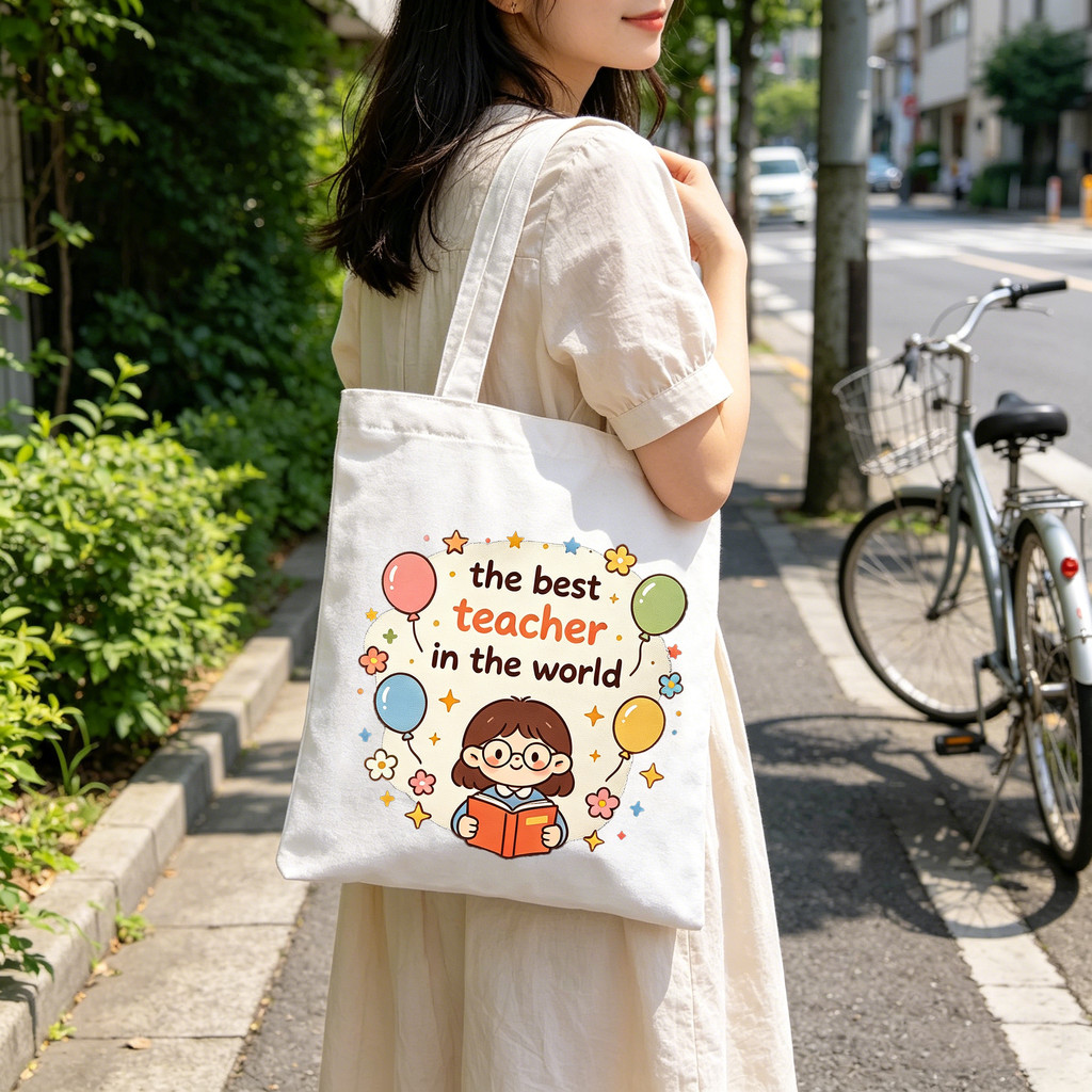 Beg Tote Canvas "The Best Teacher" - Hadiah Guru Hari Guru