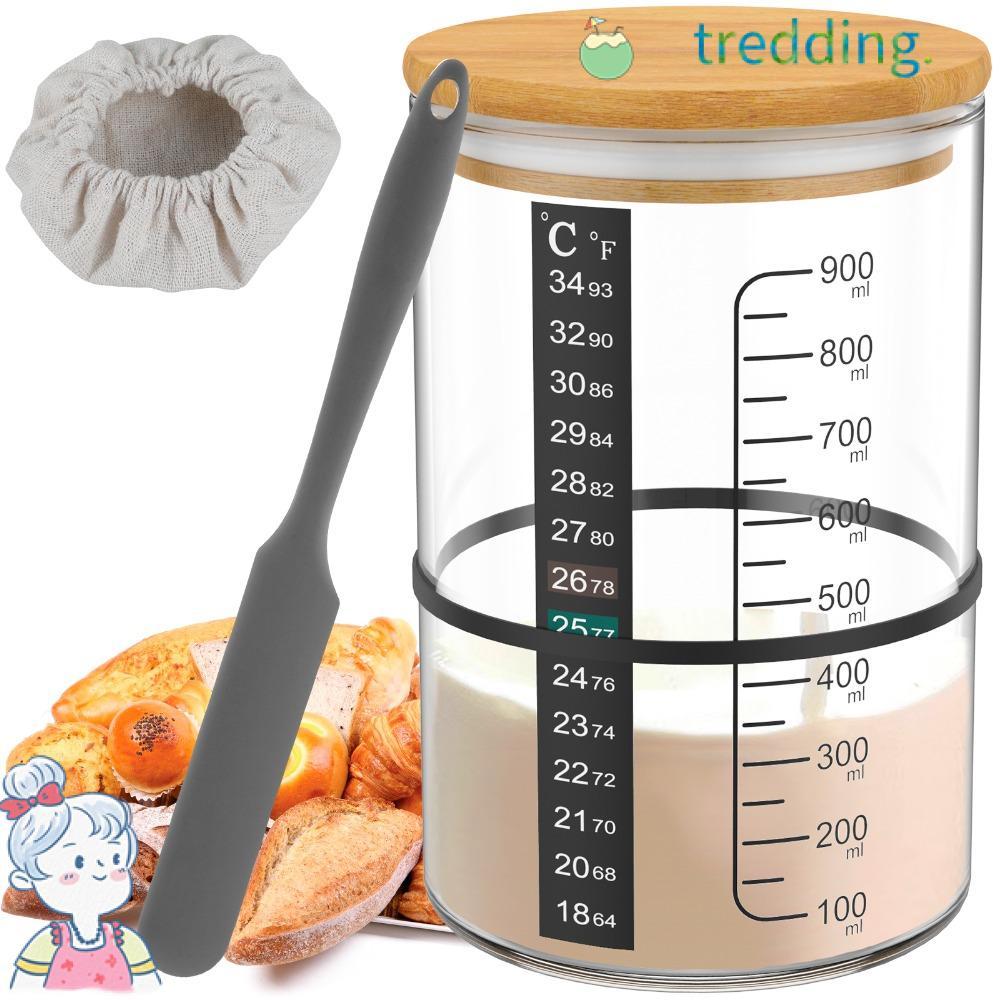 Tredding491 Sourdough Starter Jar Kit, เก็บอาหารแบบใช้ซ้ําได้ Sourdough Starter Container, ปากกว้างท