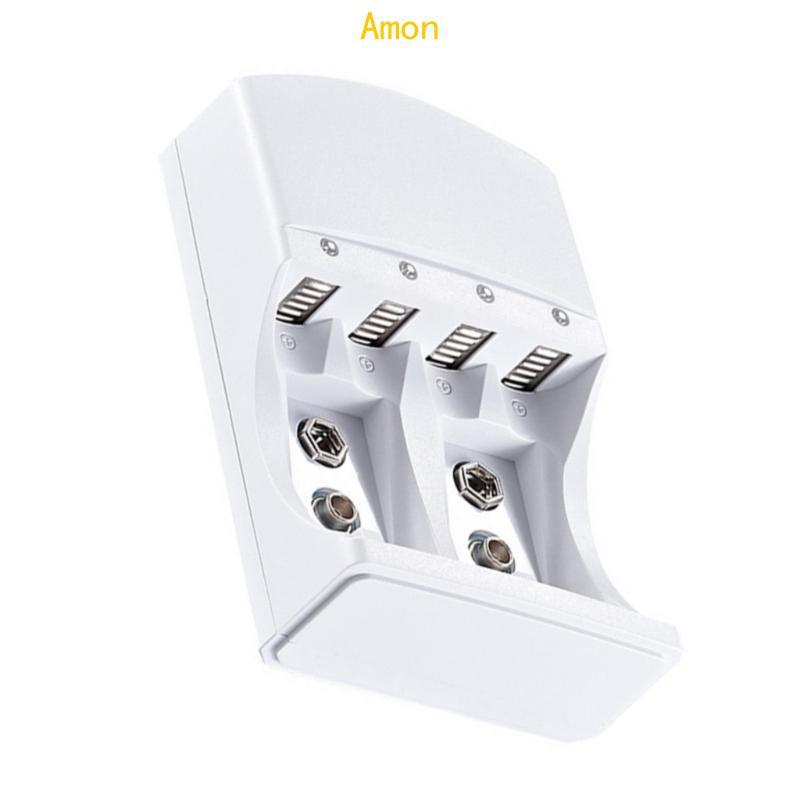 Amon 4 Slot LR06 LR03 Charger Wall พร้อมไฟ LED สําหรับแบตเตอรี่ 9V