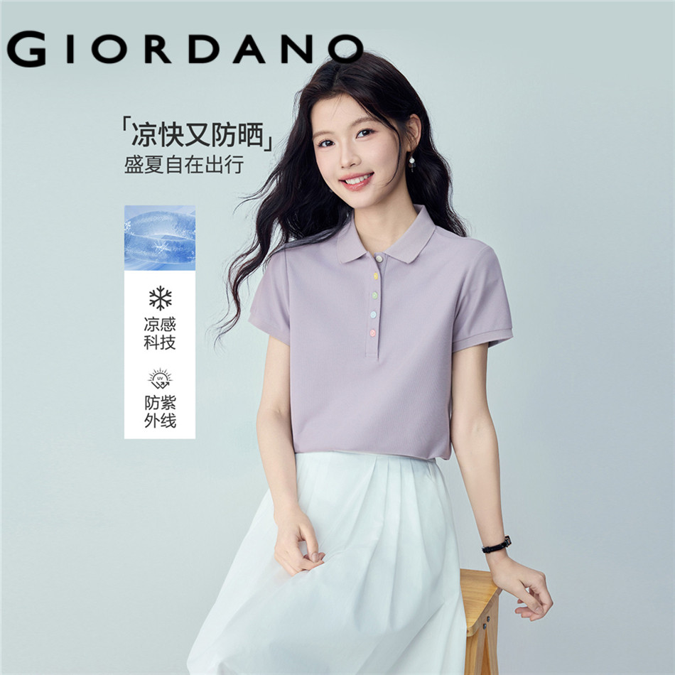 GIORDANO WOMEN Cooling anti-UV rainbow buttons slim polo shirt 13316399