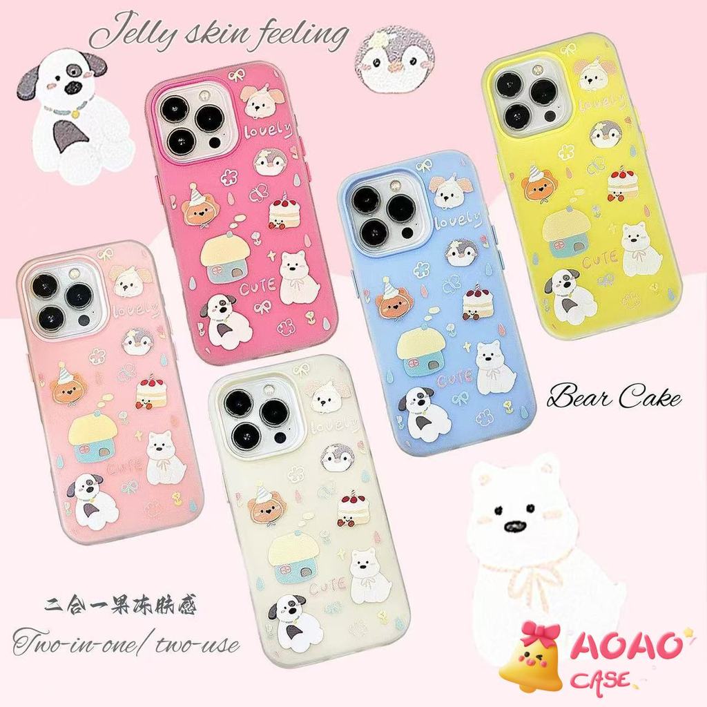 เคสไอโฟน 13 11 สำหรับ iPhone 16 15 13 11 14 12 Pro Max 15 14 13 16 Plus XR X ลายสวนสัตว์ แมวและสุนัขน่ารัก 2 in 1 ปก