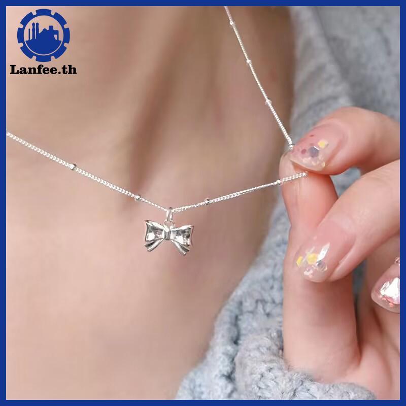 NFE เงินสี Smooth Bow จี้ Nelace ผู้หญิงคอ Minimalist Ne CHAIN ของขวัญวันเกิดเครื่องประดับหรูหรา N