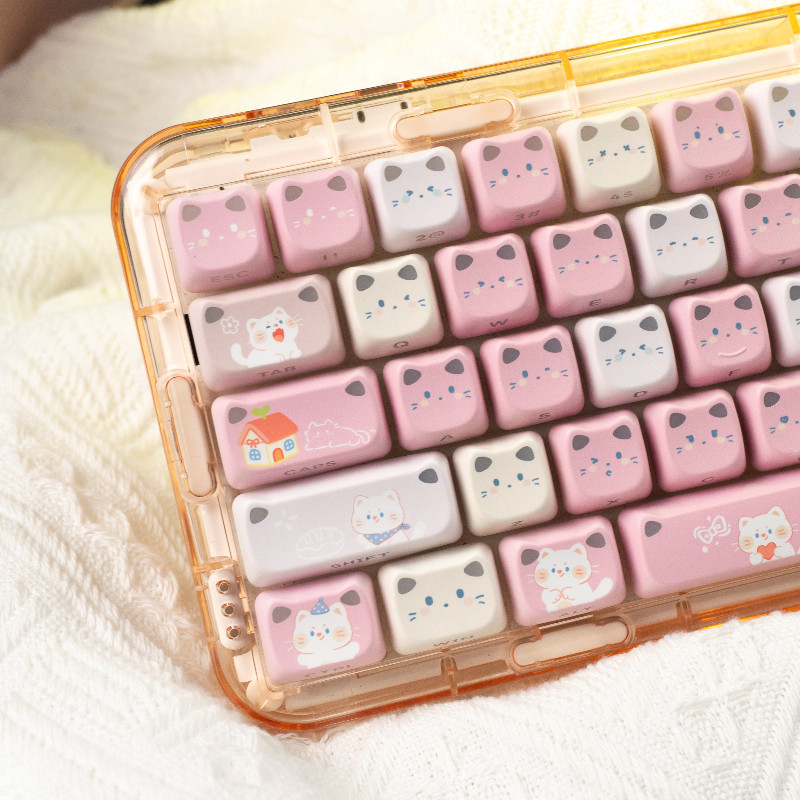 Little Light Meow Keycaps MAO หูแมวน่ารักสีชมพู Keycap Shine ผ่านวัสดุ PBT DYE-sublimation สําหรับ MX Switch คีย์บอร์ดเครื่องกลของขวัญ