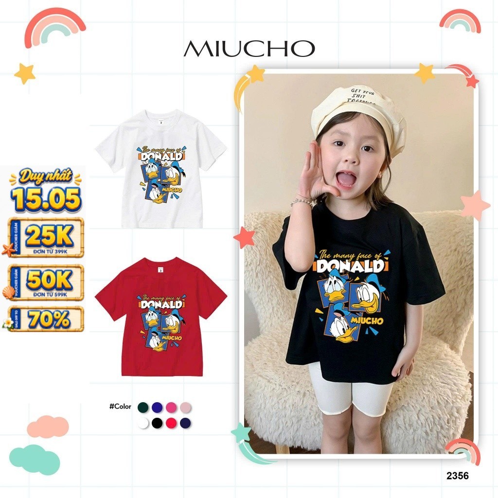 เสื้อยืดทรงหลวมสําหรับเด็ก AED2356 Miucho Kid ผ้าคอตตอนยืดเท่ๆ คอกลม พิมพ์ลายผสม