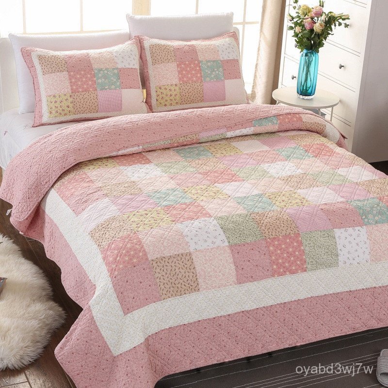 Geometric Plaid Cotton Quilt Bedspread Patchwork Summer Duvet Blanket Quilted Coverlet Pillowcases