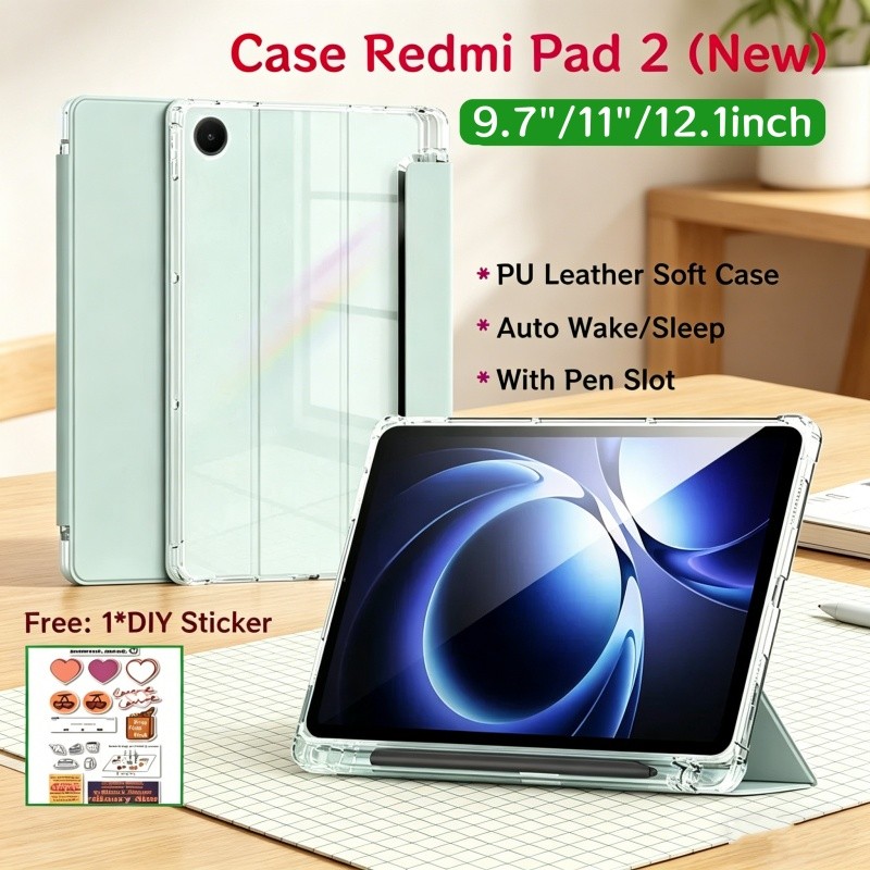 เคส RedMi Pad 2 2026 9.7 นิ้วพร้อมช่องเสียบปากกาเคสแม่เหล็ก RedMi Pad 2 ฝาครอบด้านหลังโปร่งใส Xiaomi