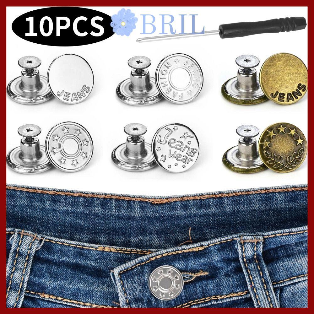 จัดส่งจากประเทศไทยBRIL 10 ชิ้น/แพ็คเอว Extender ปุ่ม,เล็บฟรีด้วยไขควงกางเกงยีนส์ปุ่ม,ปรับ 17 มม.อุปกรณ์เย็บผ้าเสื้อผ้ากางเกงเอวหัวเข็มขัดกางเกงยีนส์