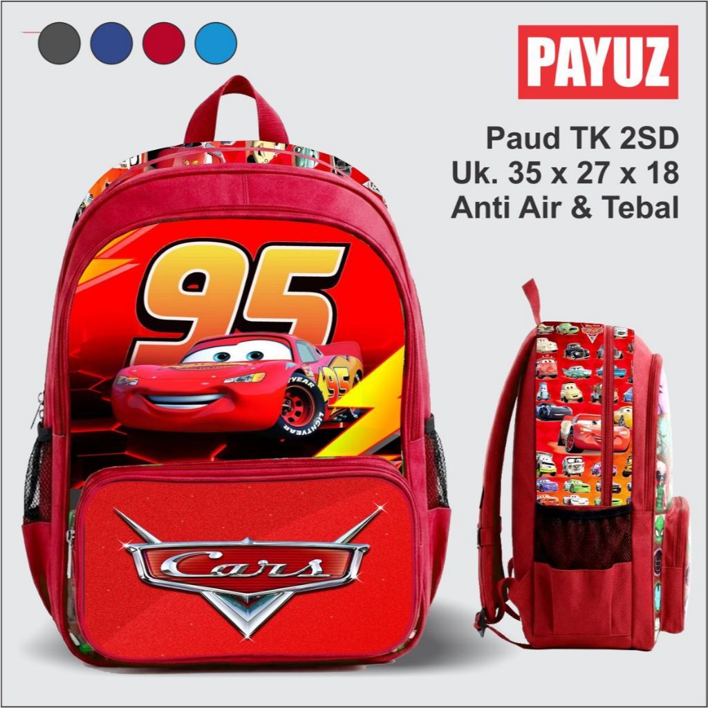 PAYUZ Cars McQueen กระเป๋านักเรียนเด็กกันน้ําหนา PAUD TK-2SD กระเป๋าเป้สะพายหลังเด็กกันน้ํา