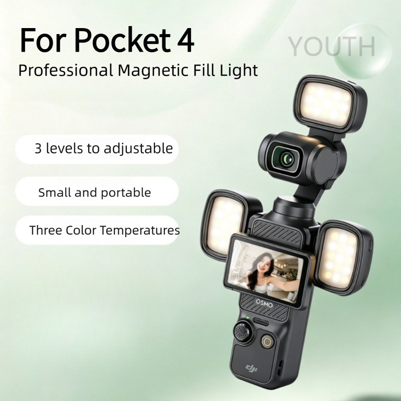 MagneticFor DJI Osmo Pocket 4 เติมแสงมินิแม่เหล็ก quick release Pocket 3/4 อุปกรณ์เสริมไฟยิง