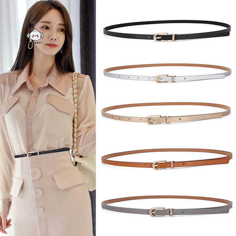 {maybest} 1PC แฟชั่น Bla สีขาวสีเทาเข็มขัดผู้หญิงบางผอมเอว Pin Bule เข็มขัดปรับชุดฤดูร้อนกางเกงยีนส์เข็มขัด Pu {TH}