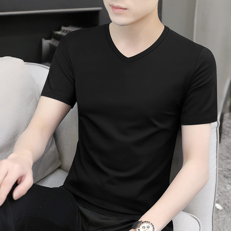 [S-5XL]เสื้อยืดแขนสั้นผู้ชายฤดูร้อนคอวีแห้งเร็วแขนสั้นด้านบน, เสื้อแขนสั้นอินเทรนด์