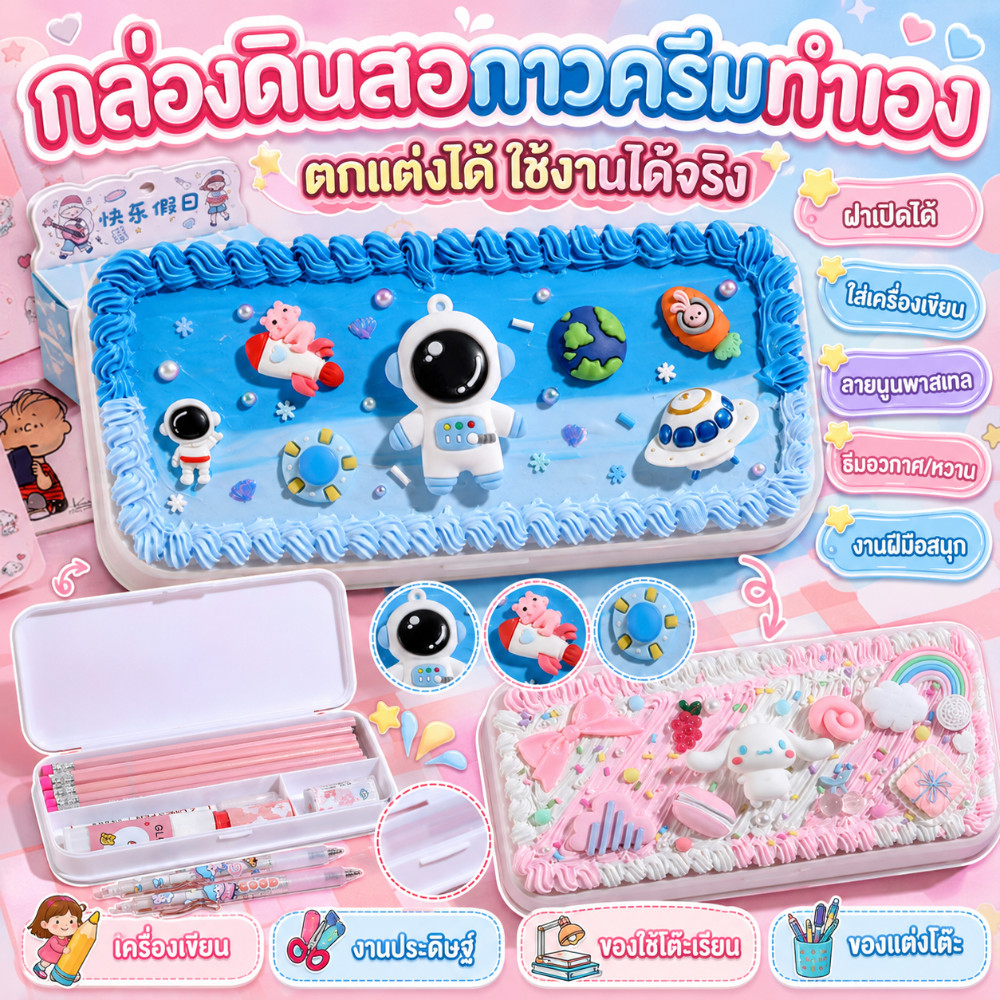 ✨COD✨ แพ็ควัสดุ DIY วิปครีมเทียม น่ารัก กล่องเครื่องเขียนครีมหมากฝรั่ง ของขวัญสําหรับเด็ก ของเล่นแฮนด์เมด กล่องดินสอ