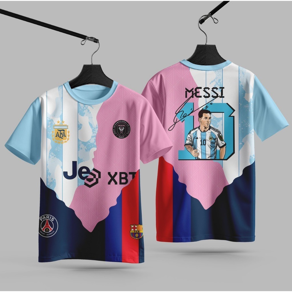 เสื้อกีฬา เมสซี ชาย-หญิง แขนสั้น ผ้าพิมพ์ลาย ผ้าดี สีสวย เบา สบาย ไม่ร้อน วิ่ง ออกกําลังกาย
