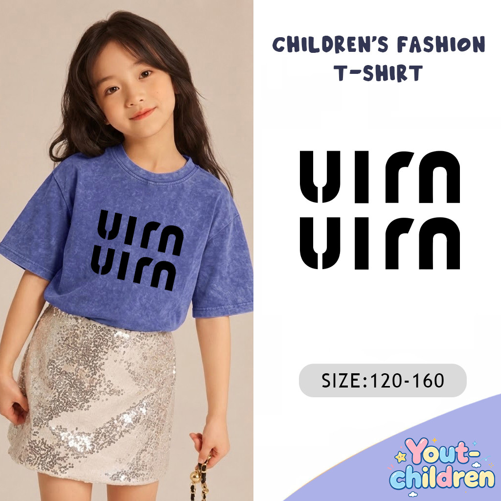 Yout-children [พร้อมส่ง] เสื้อยืดเด็ก แขนสั้น มัดย้อมสีฟ้า สไตล์วินเทจ ใส่ได้ทั้งเด็กชายและเด็กหญิง 