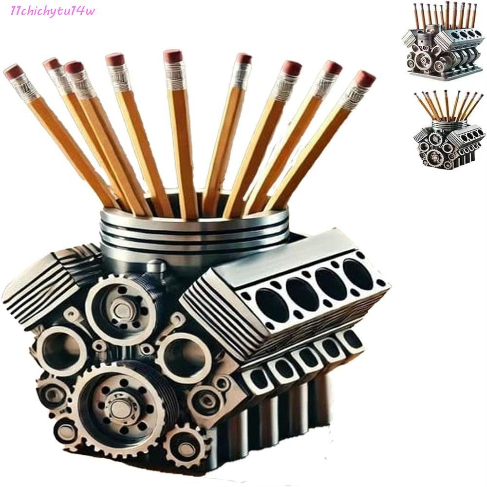 CHICHYTU14W Engine Block ที่ใส่ปากกา, เครื่องประดับหัตถกรรมโต๊ะ, เครื่องเขียน V6/V8 เครื่องยนต์รูปเค
