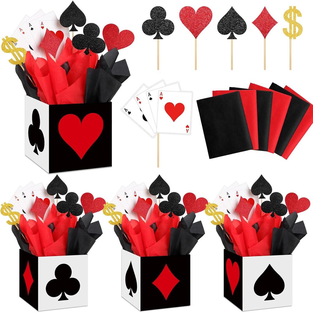 Zhanmai 2 ชุด Casino Party Decorative Casino Favor กล่อง (6 x 6 นิ้ว) Casino Centerpiece Sticks Casi
