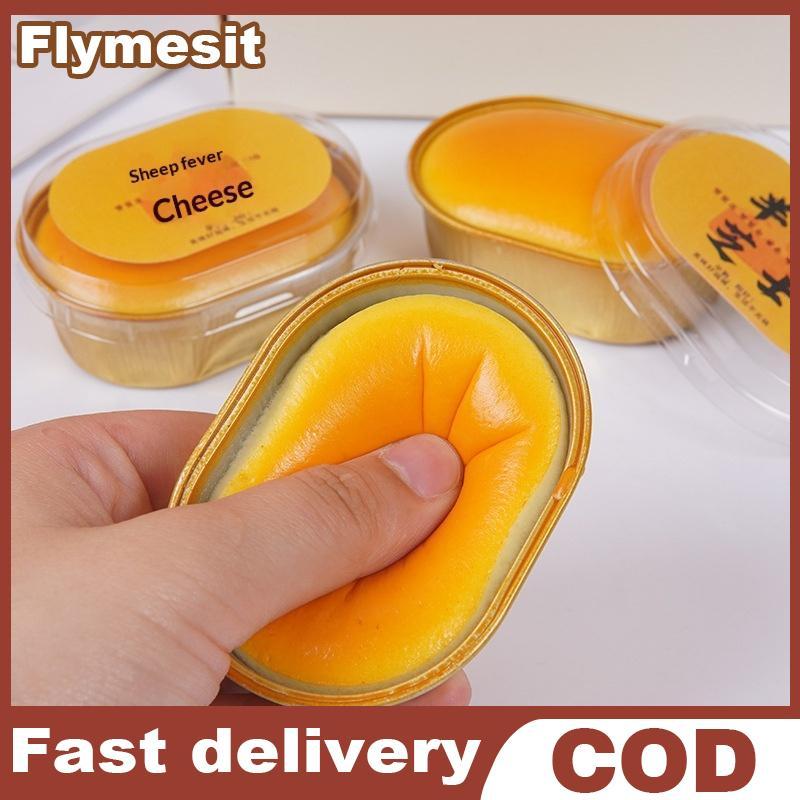 Flymesit ขนมปังชีสจําลองช้า Rising Squeeze ของเล่นสําหรับความเครียดบรรเทา Sensory Fidget สําหรับเด็กผู้ใหญ่โรงเรียนตกแต่งโต๊ะ EN