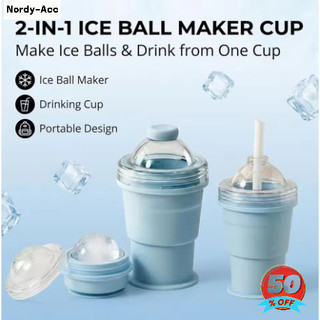 2-in-1 Collapsible Silicone Ice Ball Cup Reusable Portable Ice Sphere Mold with Straw Lid for Coffee Juice Drinks