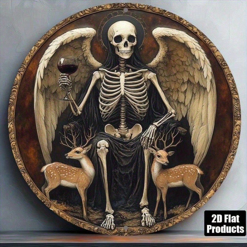 HELLOYOUNG Skull Angel Deer โลหะ Wall Art, Gothic Farmhouse Decor สําหรับ Home Bar Cafe