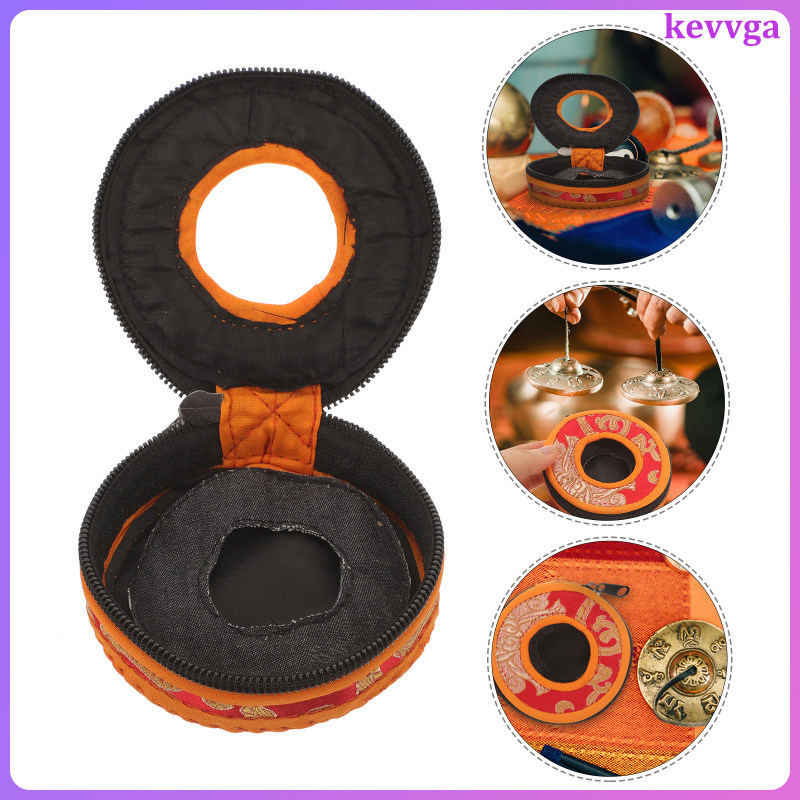 การทําสมาธิ Finger Cymbal คอนเทนเนอร์กลองและกระเป๋า Chime Bell Storage Sleeve kevvga