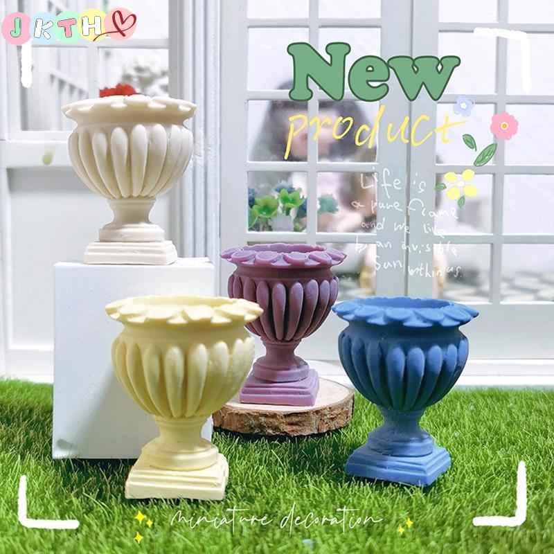 JKTH 1:12 Dollhouse Miniature กระถางดอกไม้คอลัมน์โรมันมินิดอกไม้คอลัมน์ดอกไม้หม้อสวนกลางแจ้งกระถางต้