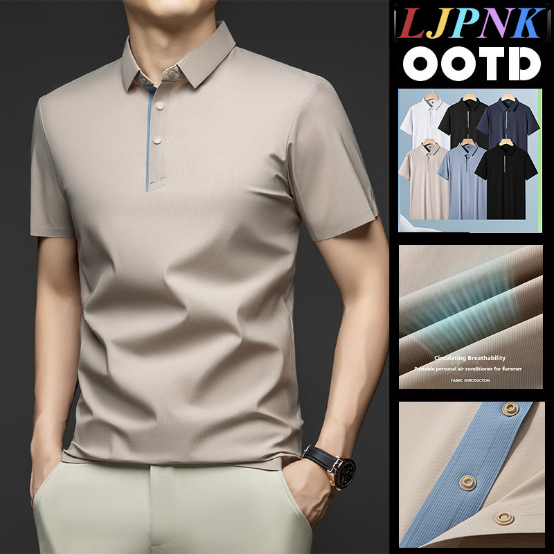 เสื้อโปโลผู้ชายจากผ้าไหมน้ำแข็ง แห้งเร็ว ระบายอากาศดี ขนาด M-5XL