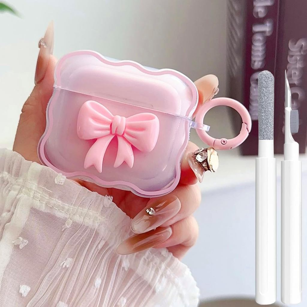น่ารัก AirPods 4 เคสใส, Girly 3D Bow Design Soft TPU ป้องกันกันกระแทก Kawaii Apple iPod 4th Generati