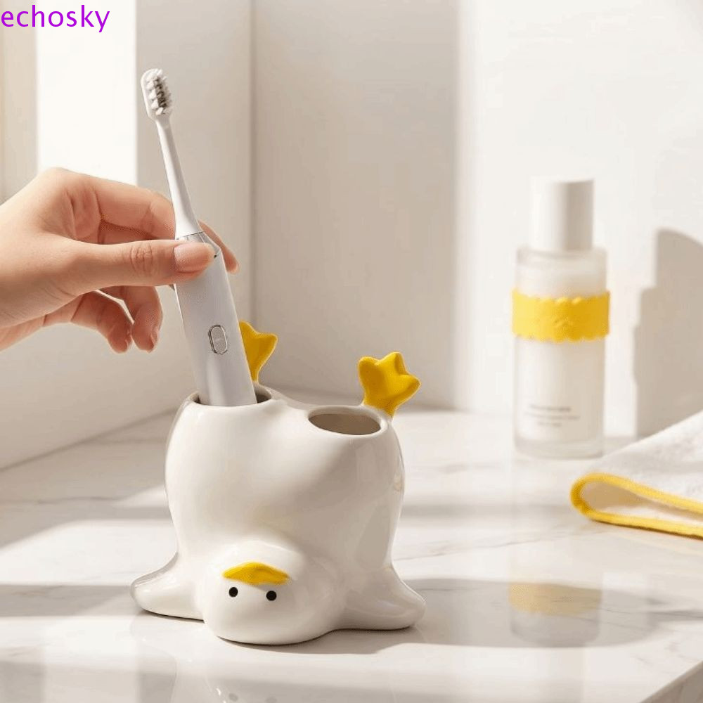 ECHOSKY ที่วางแปรงสีฟันไฟฟ้า,ไม่ลื่น Creative Inverted Duck ผู้ถือแปรงสีฟัน,ขาตั้งจอแสดงผลประหยัดพื้นที่แบบพกพากันน้ําน่ารักผู้ถือแปรงสีฟันห้องน้ํา Organizer