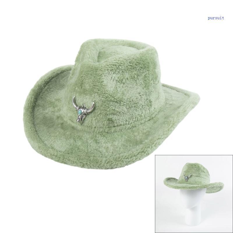 SUIT* Elegant Furry Homburg Hat Plush Cowboy Costume for Outdoor Gatherings