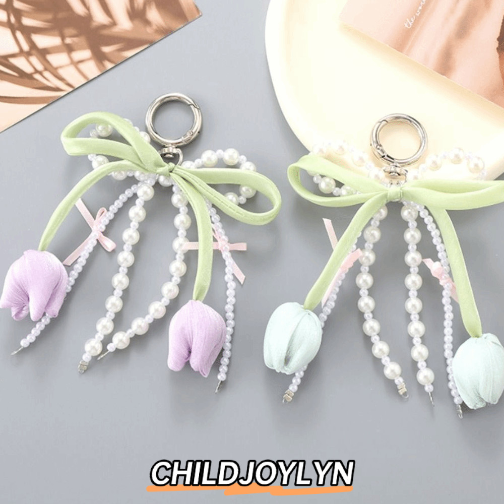 ชิลด์จอยลิน เครื่องประดับกระเป๋าโบว์มุก ลายดอกทิวลิป พวงกุญแจและสร้อยโทรศัพท์