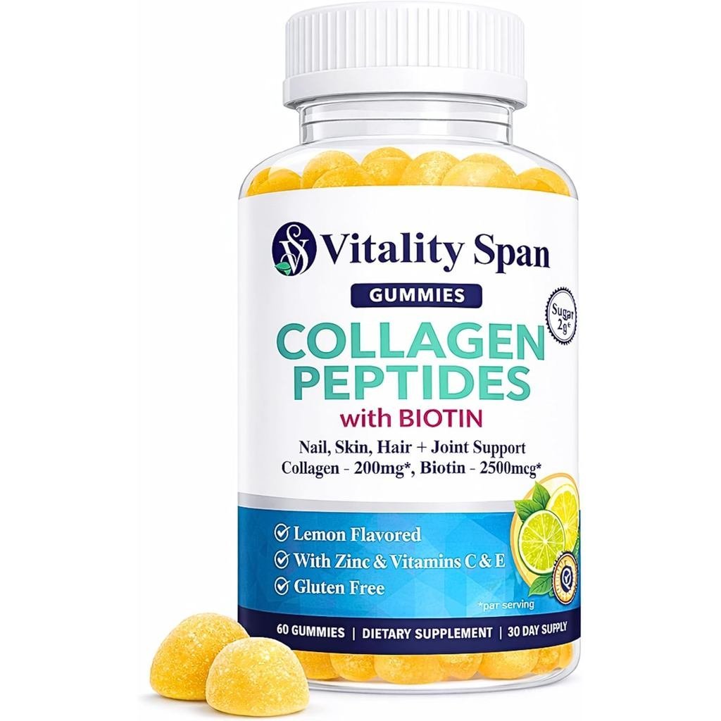 คอลลาเจนสําหรับผู้หญิงด้วยBiotin 2500mcg C E & Zinc – ผิวผมและเล็บ – รสเลมอนน้ําตาลต่ํา – 60 Made in