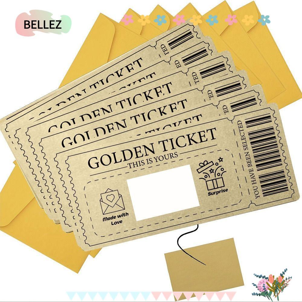 BELLEZ Golden Ticket Scratch- Card,พร้อมซองจดหมายคอนเสิร์ต,Party Favor Scratch Ticket Raffle Gift Sc