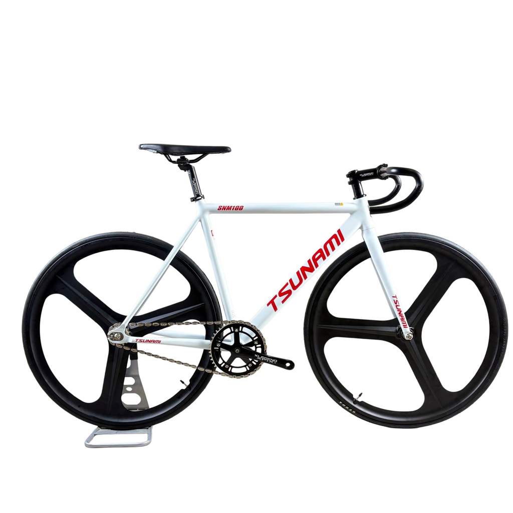 Fixed Gear จักรยานฟันแข็ง Dead Fly จักรยาน TSUNAMI Bright White Red Label (Gloss White Red Label) กา