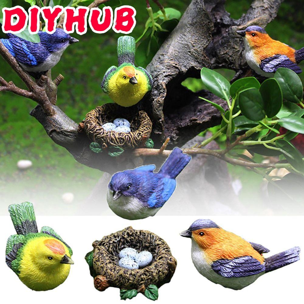 DIYHUB Faux Birds Nests รูปปั้น, Mulitisize เรซิ่น Miniature นก Figurines, ตกแต่งบ้านสวนเครื่องประดับบอนไซ Embellishment จําลอง Sparrow รุ่นกลางแจ้งในร่ม