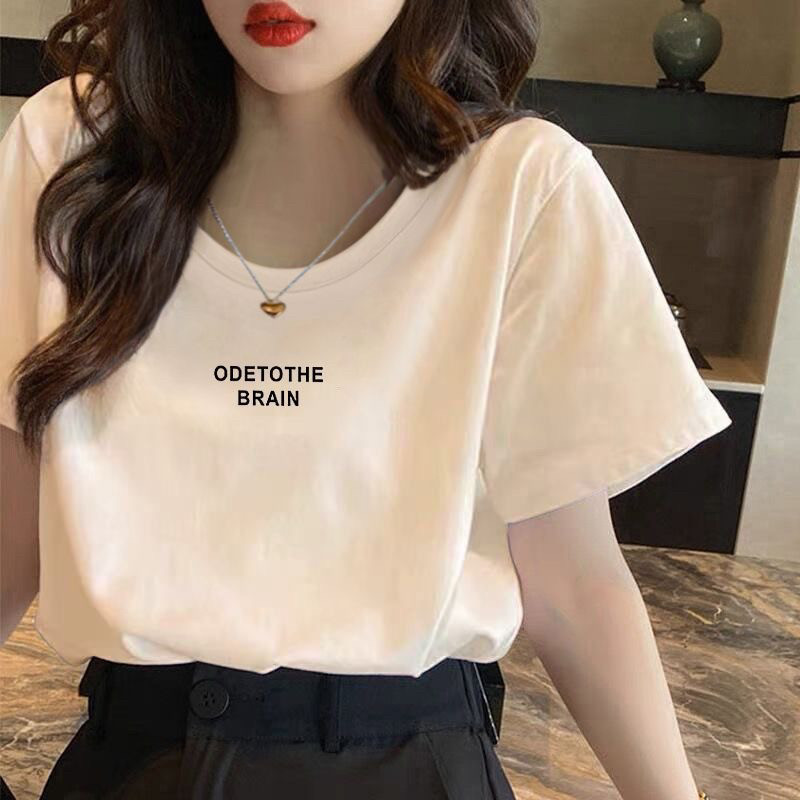 U คอ Collarbone Top ผู้หญิงแขนสั้นไหล่กว้างเนื้อหลวมกระชับสัดส่วน T เสื้อฤดูร้อน 2025 สไตล์ใหม่ผ้าฝ้