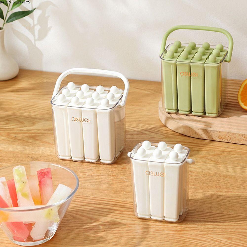 BACKSTAGE4FC3 Long Bar ถาดน้ําแข็ง, แบบพกพาพร้อมฝาปิด Old Popsicle Mold, ทนทานซิลิโคน Ice Maker Mold เครื่องมือห้องครัว