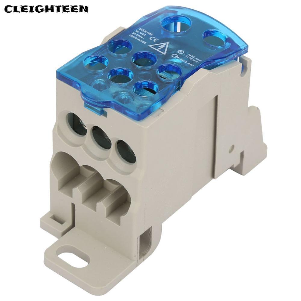 กล่องกระจายบล็อคเทอร์มินัลCLEIGHTEEN, 690V 125A ตําแหน่งสกรู Terminal DIN Rail Terminal Block, Circuit Breaker ทองเหลือง Conductor Blue Junction Box เครื่องใช้ไฟฟ้า