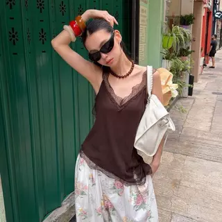 **พร้อมส่งSM**BY0553 เสื้อกล้ามทรงหลวม*สายลูกไม้ ผ้าคอตตอนบางปลายเบี่ยง benly co