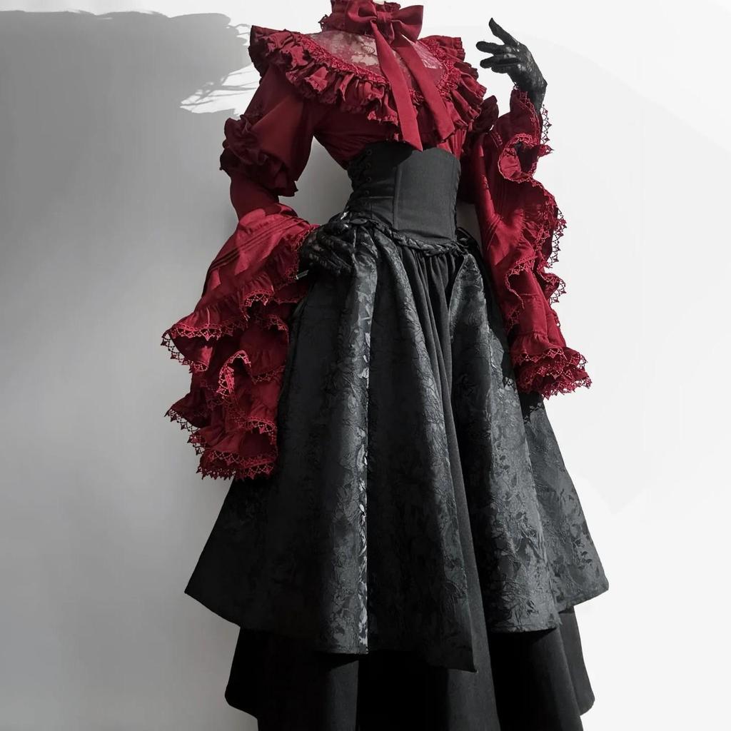 Gothic lolita lolita lolita lolita lolita เอว sk Retro ยุคกลาง Gorgeous Elegant Ji Sleeve Dress